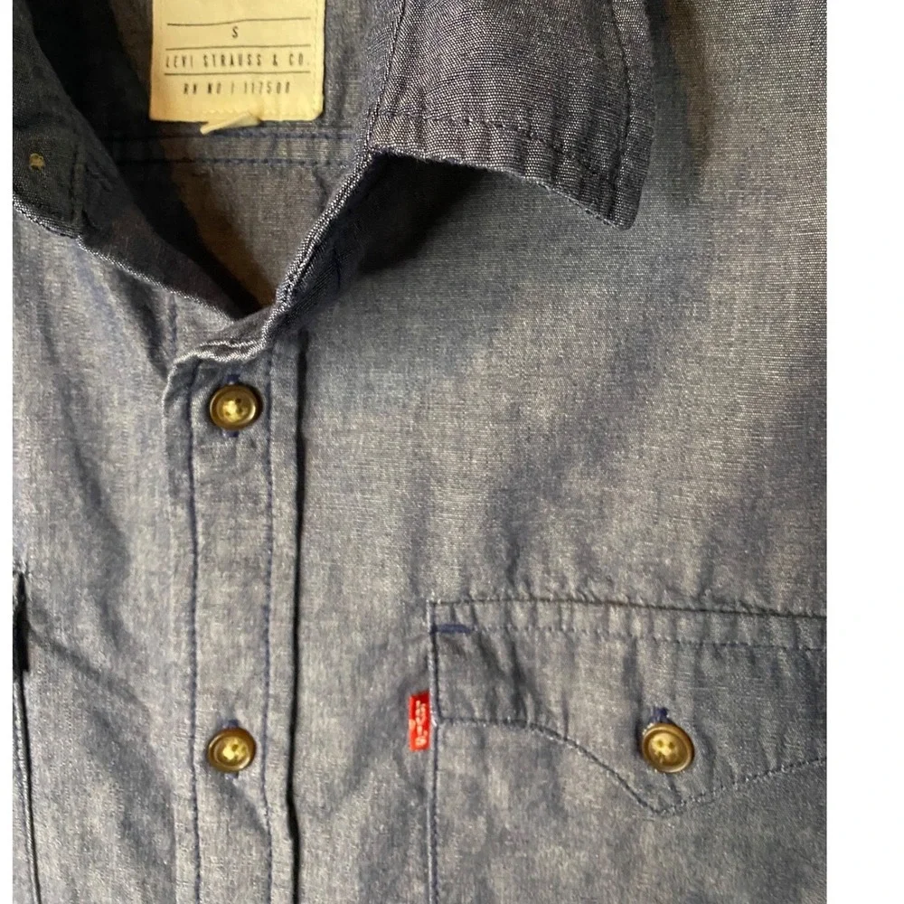 Levis Mens Blue Short Sleeve Denim Button Up Shirt Lightweight Small
